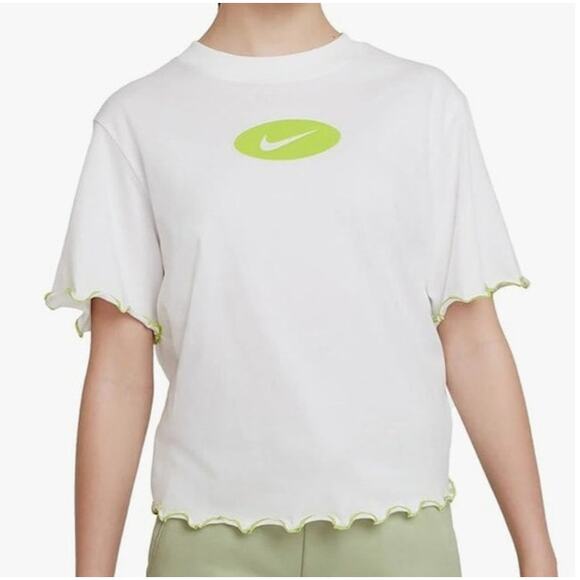 Nike Shirt Girls Large White Dri Fit Loose Fit Athletic Short Sleeve Ruffle Gym - Picture 3 of 16